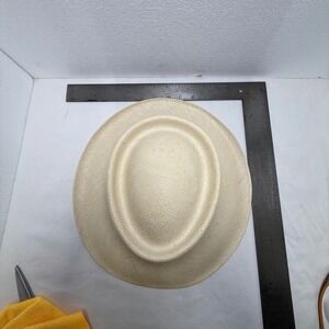 VTG Beaver Hats Fedora Mens 7 1/4 Cream Panacool Straw Telescope Crown Feather